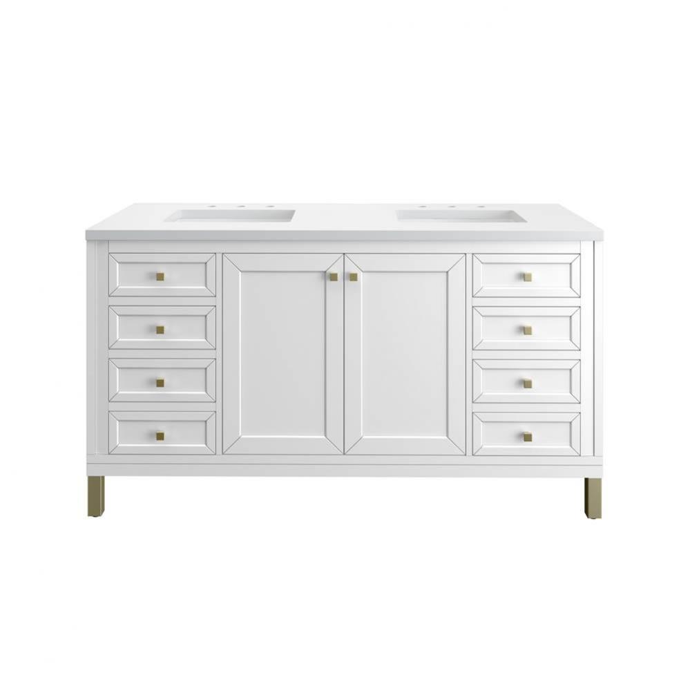 Chicago 60&apos;&apos; Double Vanity, Glossy White, w/ 3 CM White Zeus Silestone&#xae; Top