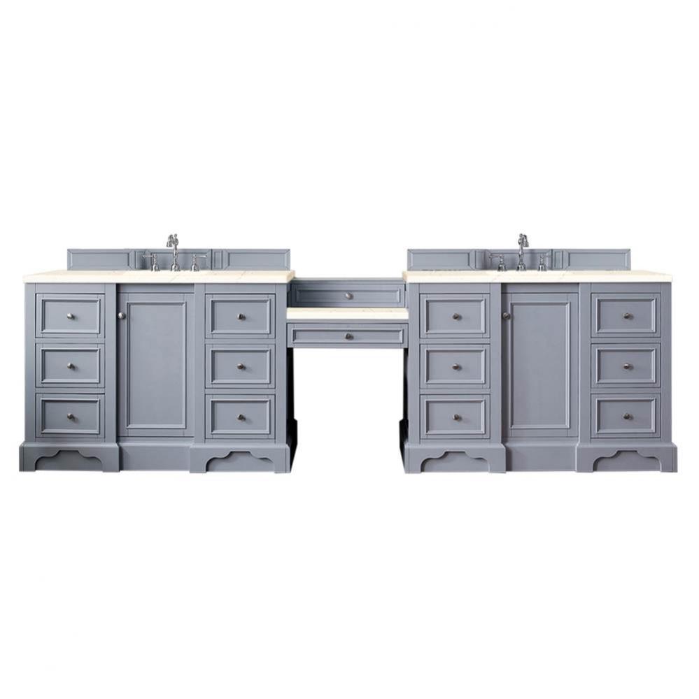 De Soto 118&apos;&apos; Double Vanity Set, Silver Gray w/ Makeup Table, 3 CM Eternal Marfil Quartz