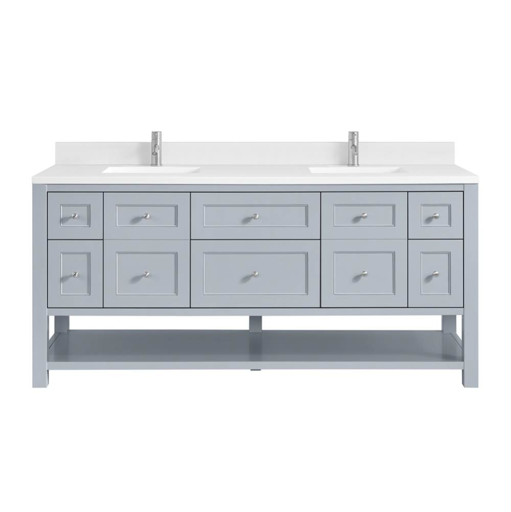 Breckenridge 72&apos;&apos; Double Vanity, Serenity Blue, w/ Double Hole 3 CM White Zeus Quartz To