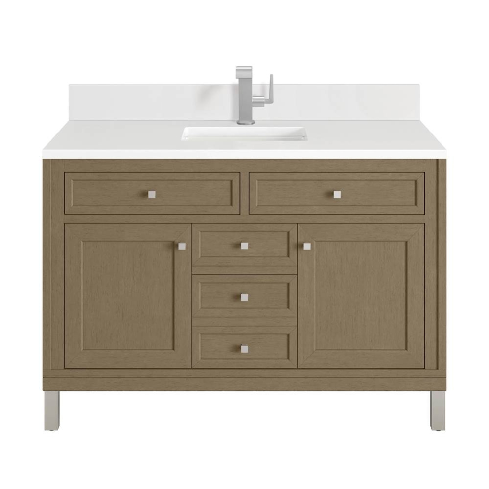 Chicago 48&apos;&apos; Single Vanity, Walnut Whisper, w/ Single Hole 3CM White Zeus Silestone&#xae