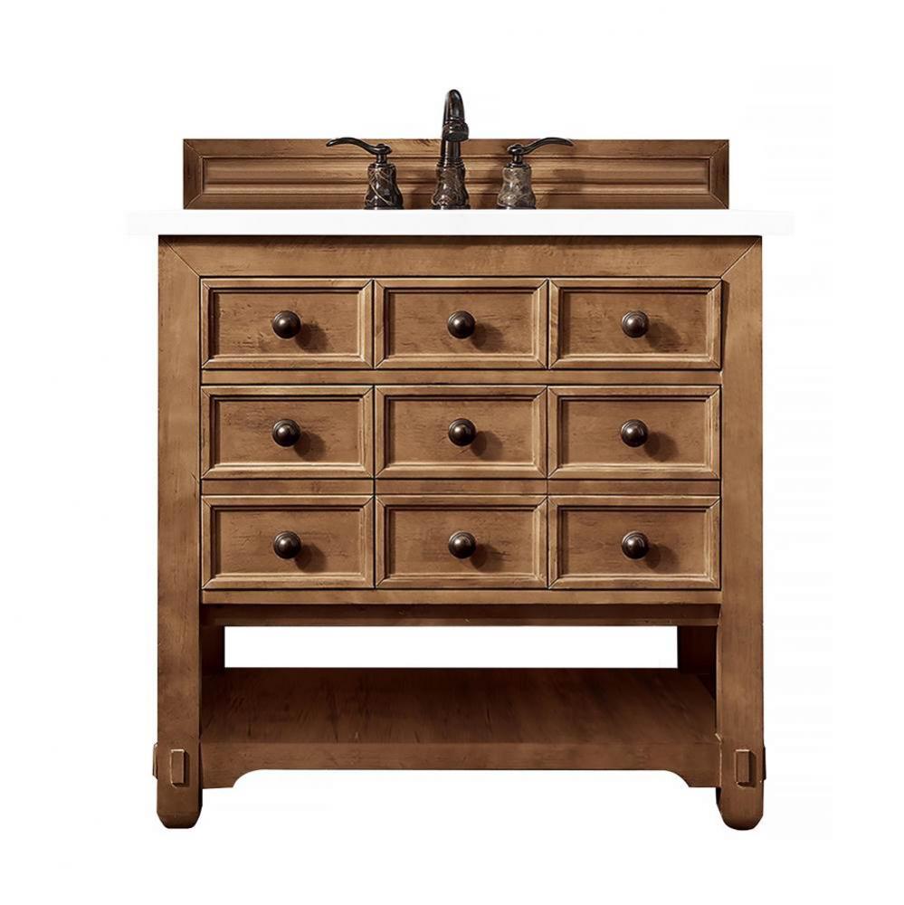 Malibu 36&apos;&apos; Single Vanity, Honey Alder w/ 3 CM White Zeus Quartz Top