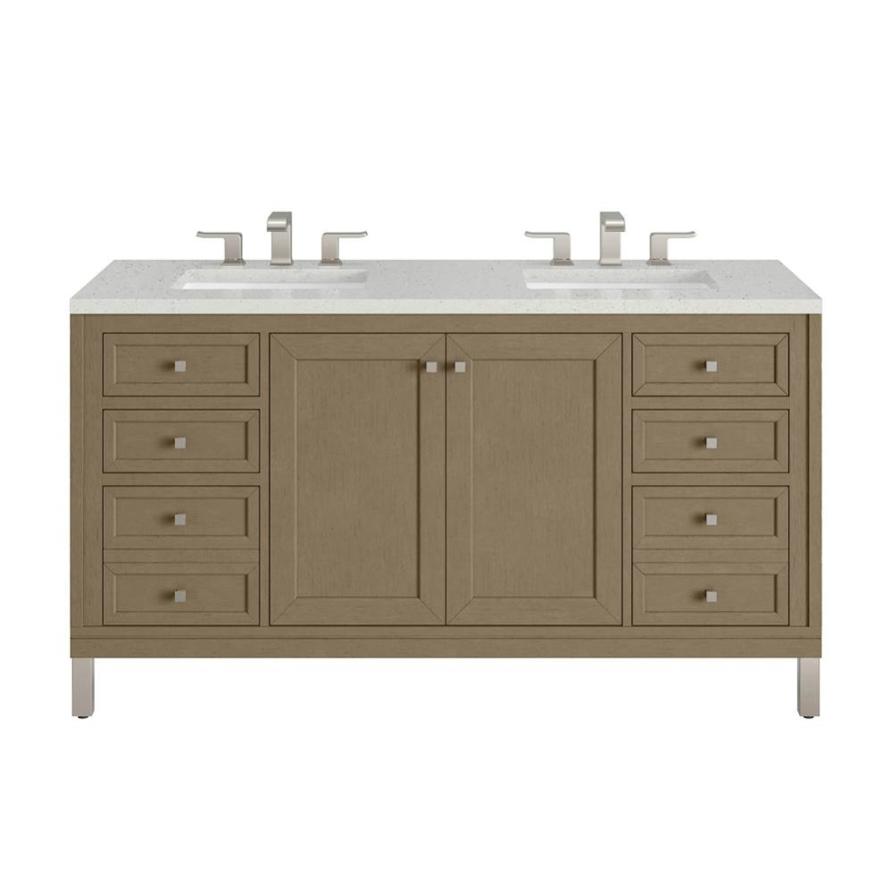 Chicago 60&apos;&apos; Double Vanity, Walnut Whisper, w/ 3 CM Lime Delight Silestone&#xae; Top