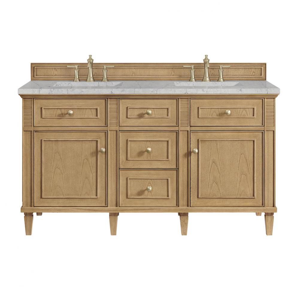 Lorelai 60&apos;&apos; Double Vanity, Light Natural Oak w/ 3 CM Eternal Jasmine Pearl Quartz Top
