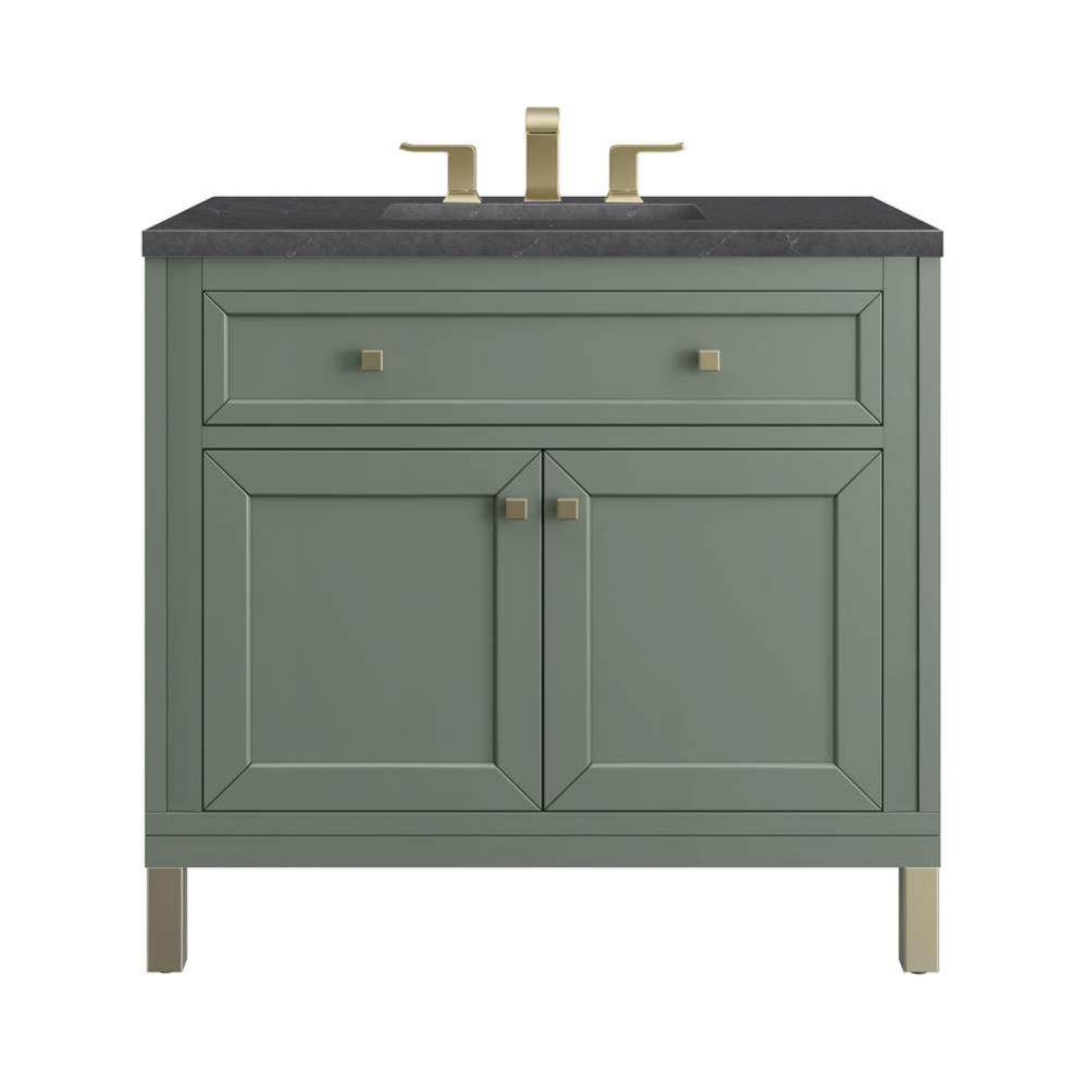 Chicago 36&apos;&apos; Single Vanity, Smokey Celadon, w/ 3 CM Charcoal Soapstone Silestone&#xae; T