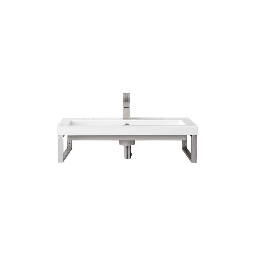 Two Boston 15 1/4&apos;&apos; Wall Brackets, Brushed Nickel w/31.5&apos;&apos; White Glossy Compos