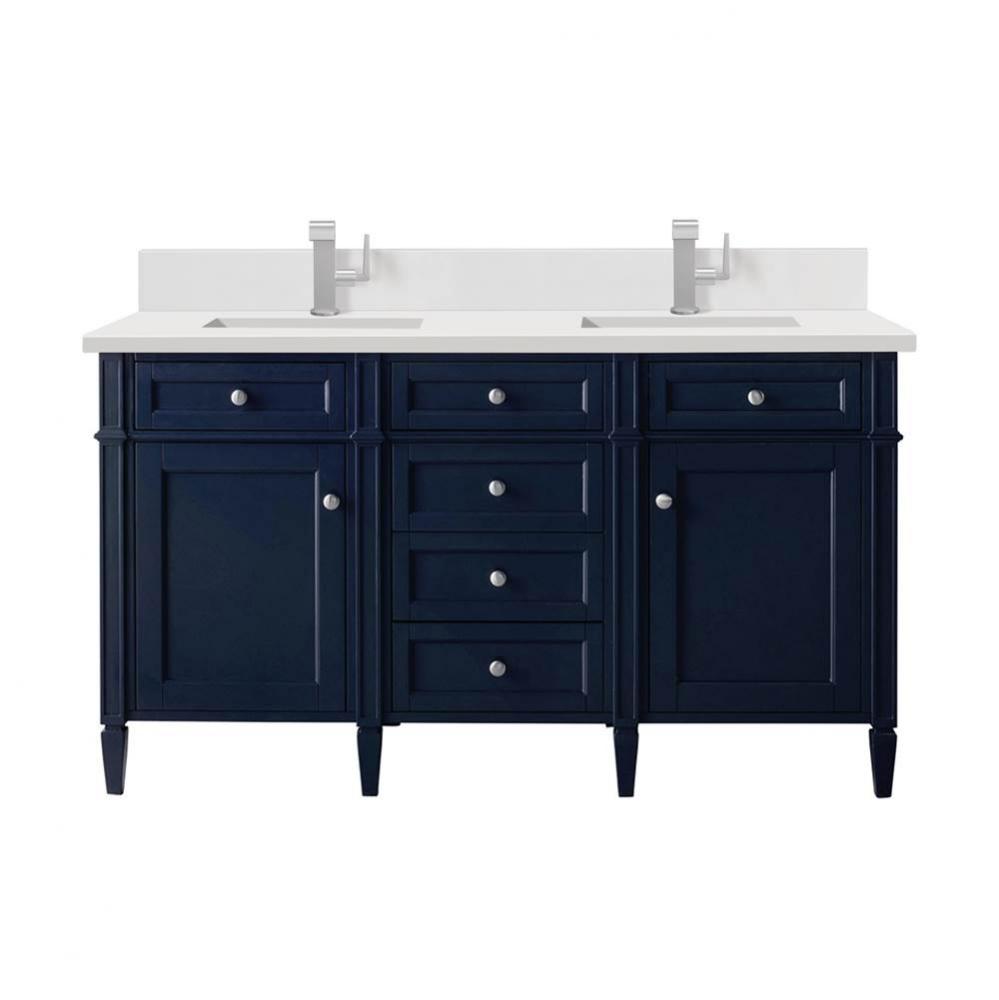 Brittany 60&apos;&apos; Double Vanity, Victory Bleu w/ Single Hole 3 CM White Zeus Quartz Top &amp