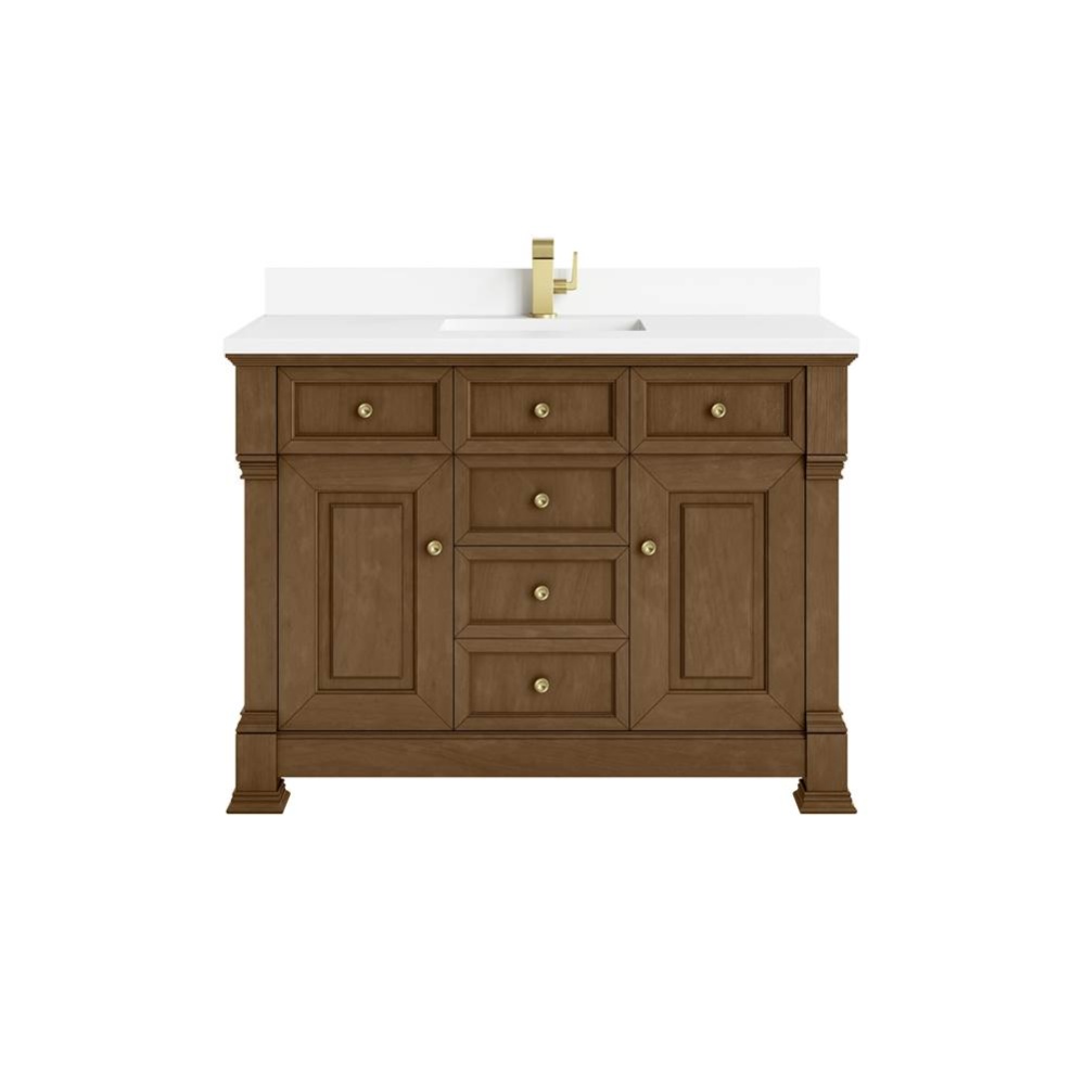 Brookfield 48&apos;&apos; Single Vanity, Honey Oak w/ Single Hole 3 CM White Zeus Silestone&#xae;