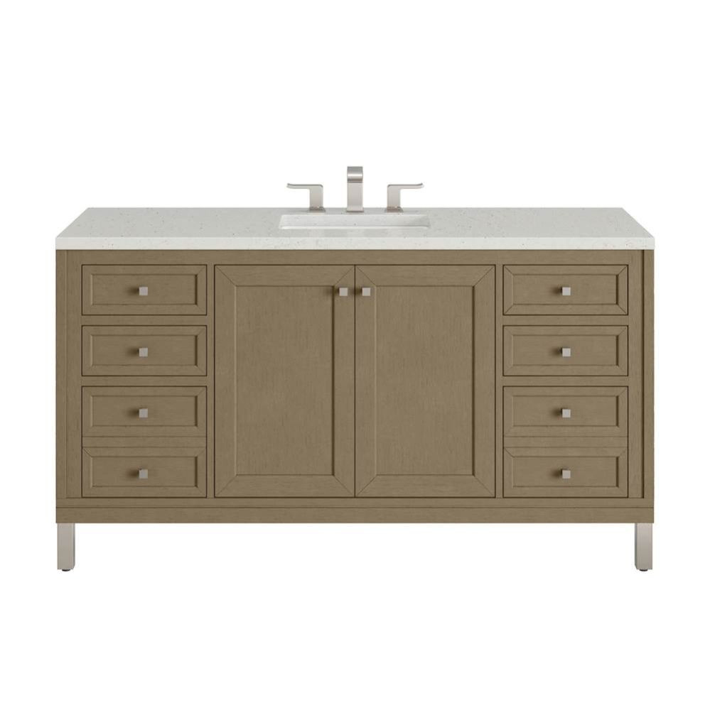 Chicago 60&apos;&apos; Single Vanity, Walnut Whisper, w/ 3 CM Lime Delight Silestone&#xae; Top