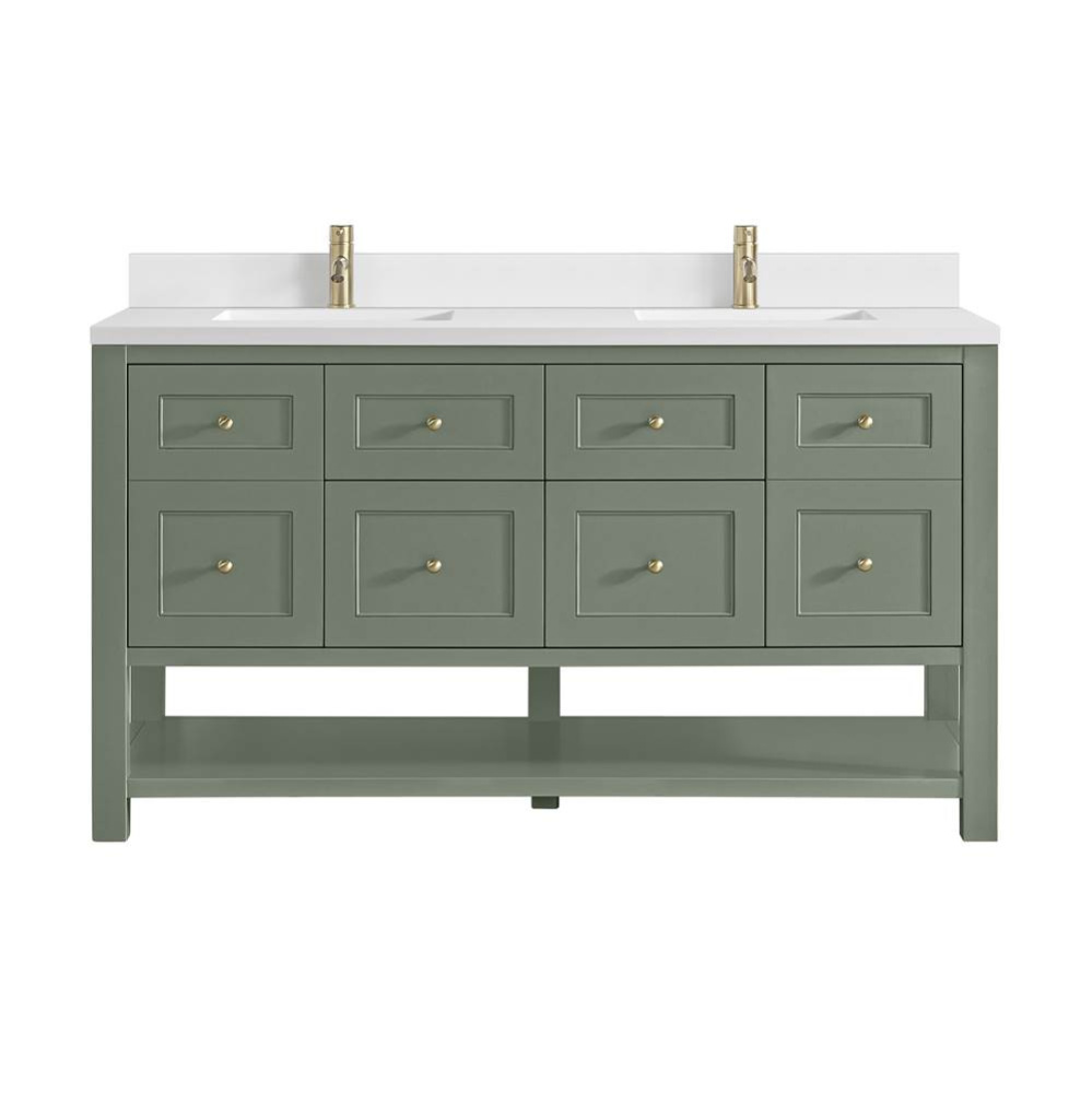 Breckenridge 60&apos;&apos; Double Vanity, Smokey Celadon, w/ Single Hole 3 CM White Zeus Quartz T