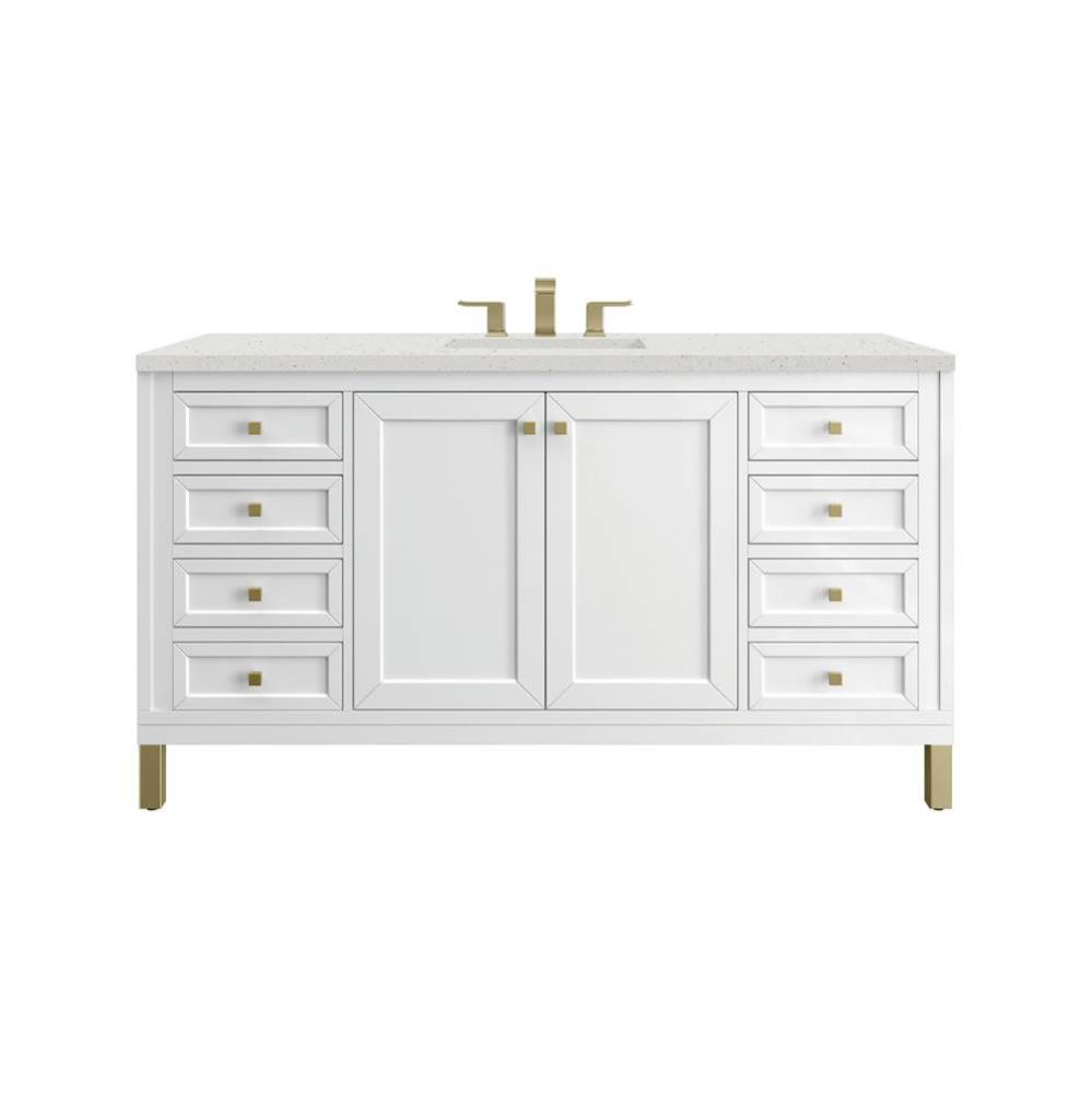 Chicago 60&apos;&apos; Single Vanity, Glossy White, w/ 3 CM Lime Delight Silestone&#xae; Top