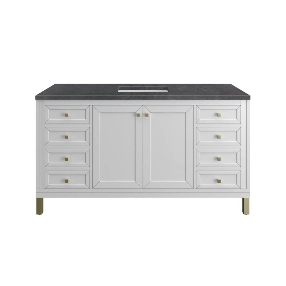 Chicago 60&apos;&apos; Single Vanity, Glossy White, w/ 3 CM Charcoal Soapstone Silestone&#xae; Top