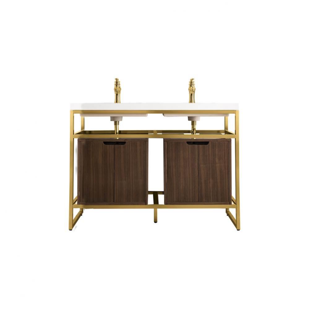 Boston 47&apos;&apos; Stainless Steel Sink Console (Double Basins), Radiant Gold w/ Mid Century Wa