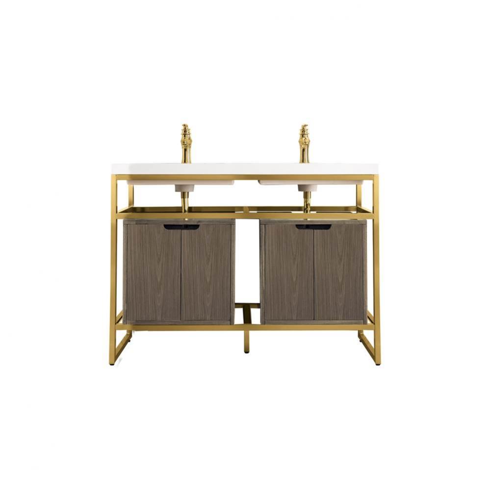 Boston 47&apos;&apos; Stainless Steel Sink Console (Double Basins), Radiant Gold w/ Ash Gray Stora