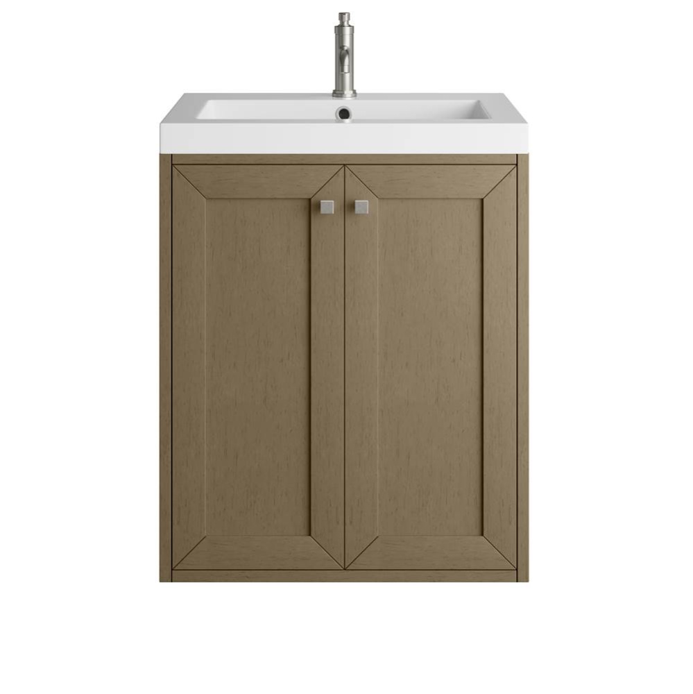 Chianti 24&apos;&apos; Single Vanity, Walnut Whisper w/ White Glossy Composite Stone Top
