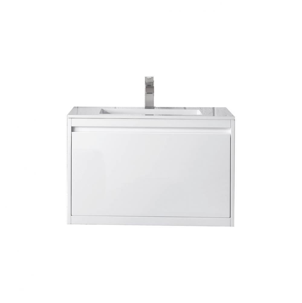 Milan 31.5&apos;&apos; Single Vanity, Glossy White w/ Glossy White Composite Stone Top