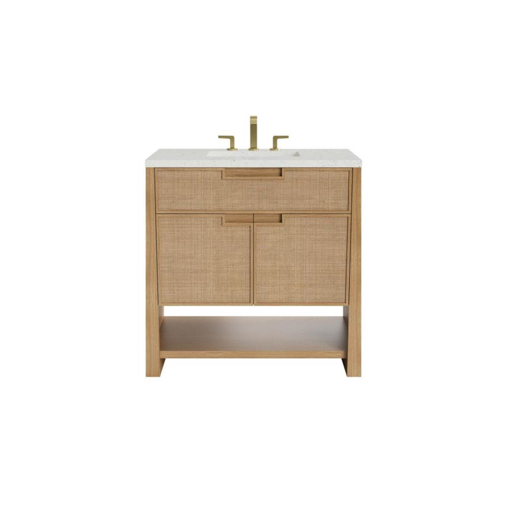 Solene 36&apos;&apos; Single Vanity, Seaside Oak, w/ 3 CM Lime Delight Quartz Top