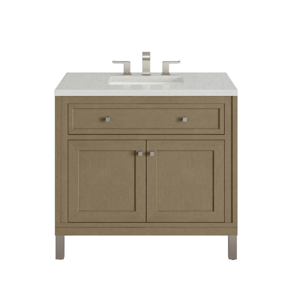 Chicago 36&apos;&apos; Single Vanity, Walnut Whisper, w/ 3 CM Lime Delight Silestone&#xae; Top