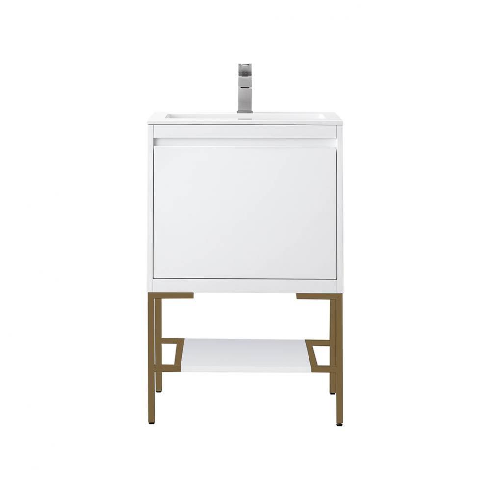 Milan 23.6&apos;&apos; Single Vanity Cabinet, Glossy White, Radiant Gold w/Glossy White Composite