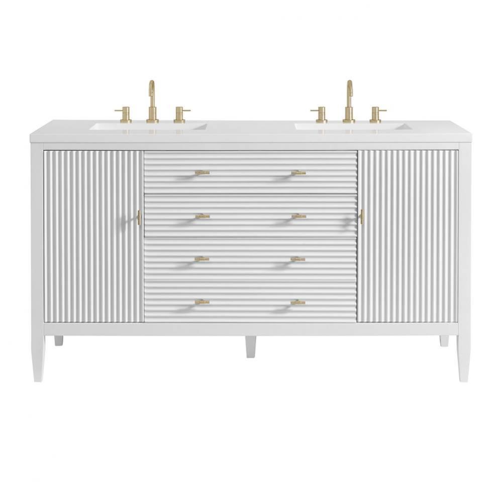 Myrrin 60&apos;&apos; Double Vanity, Bright White w/ 3 CM White Zeus Quartz Top