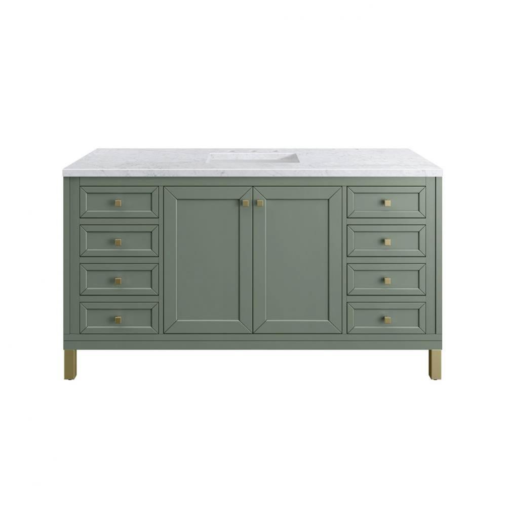 Chicago 60&apos;&apos; Single Vanity, Smokey Celadon, w/ 3 CM Carrara Marble Top