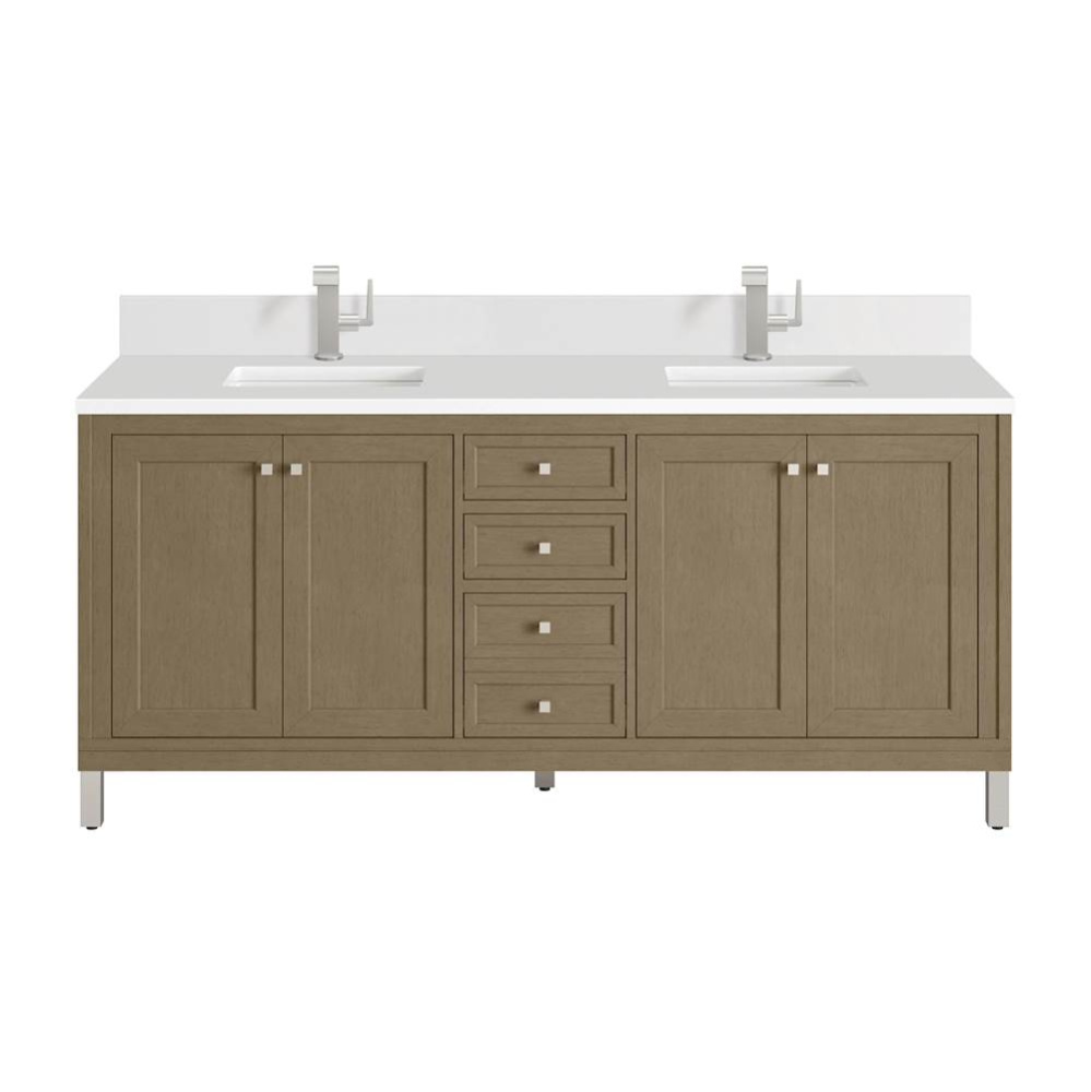 Chicago 72&apos;&apos; Double Vanity, Walnut Whisper, w/ Single Hole 3CM White Zeus Silestone&#xae