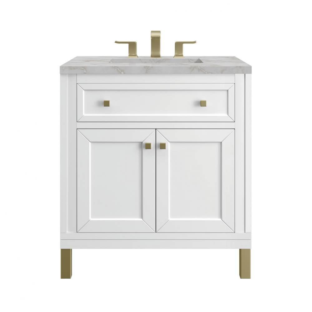 Chicago 30&apos;&apos; Single Vanity, Glossy White, w/ 3 CM Victorian Silver Silestone&#xae; Top
