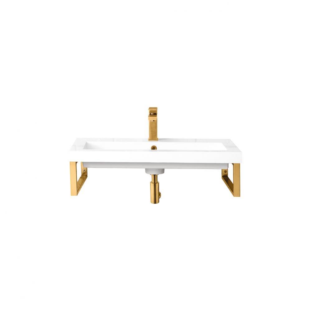 Two Boston 15 1/4&apos;&apos; Wall Brackets, Radiant Gold w/31.5&apos;&apos; White Glossy Composit