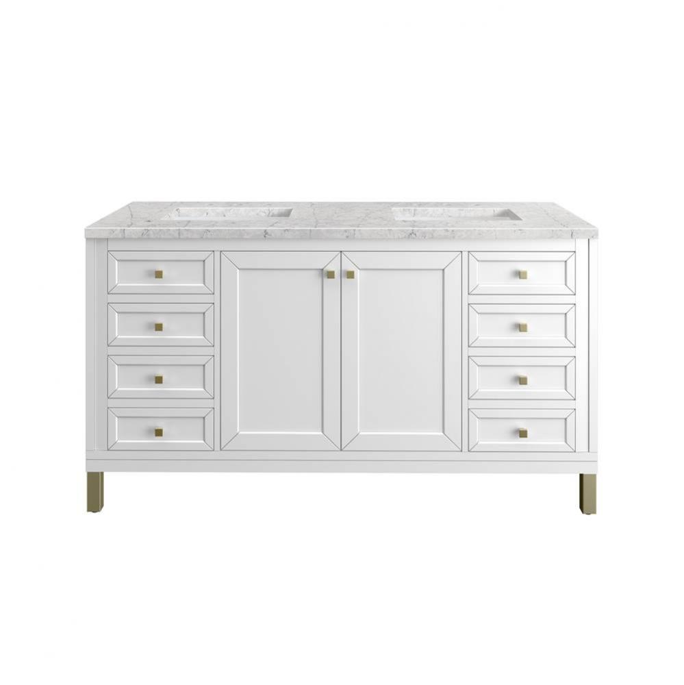 Chicago 60&apos;&apos; Double Vanity, Glossy White, w/ 3 CM Eternal Jasmine Pearl Silestone&#xae;