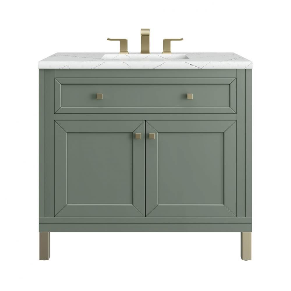 Chicago 36&apos;&apos; Single Vanity, Smokey Celadon, w/ 3 CM Ethereal Noctis Silestone&#xae; Top