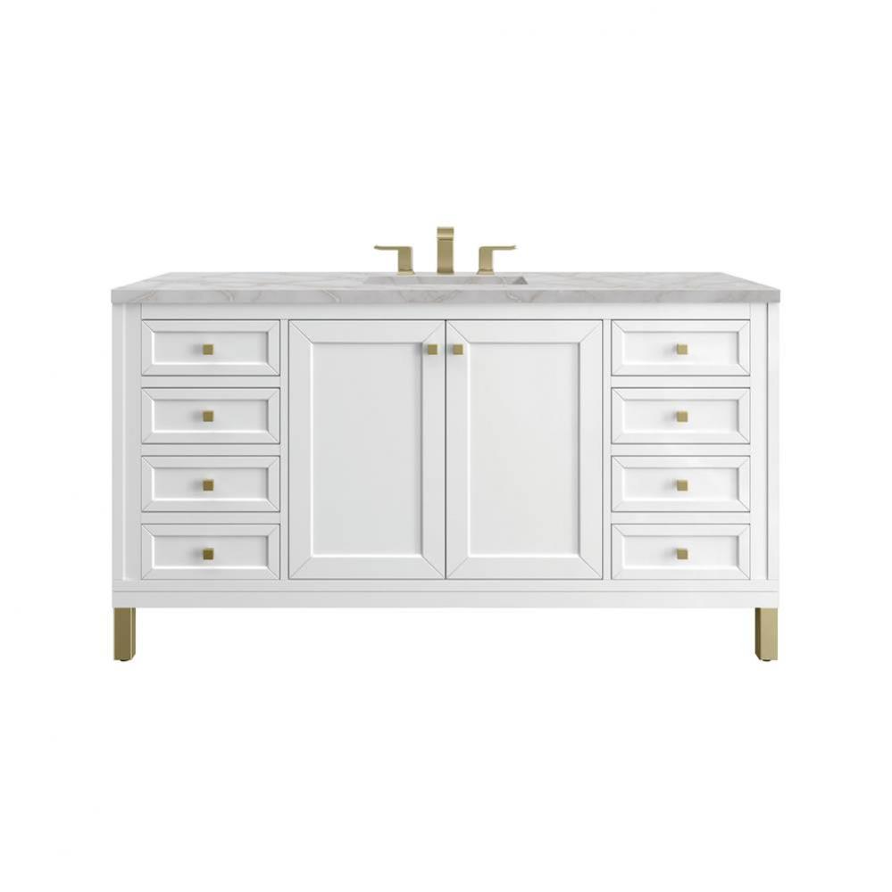 Chicago 60&apos;&apos; Single Vanity, Glossy White, w/ 3 CM Victorian Silver Silestone&#xae; Top