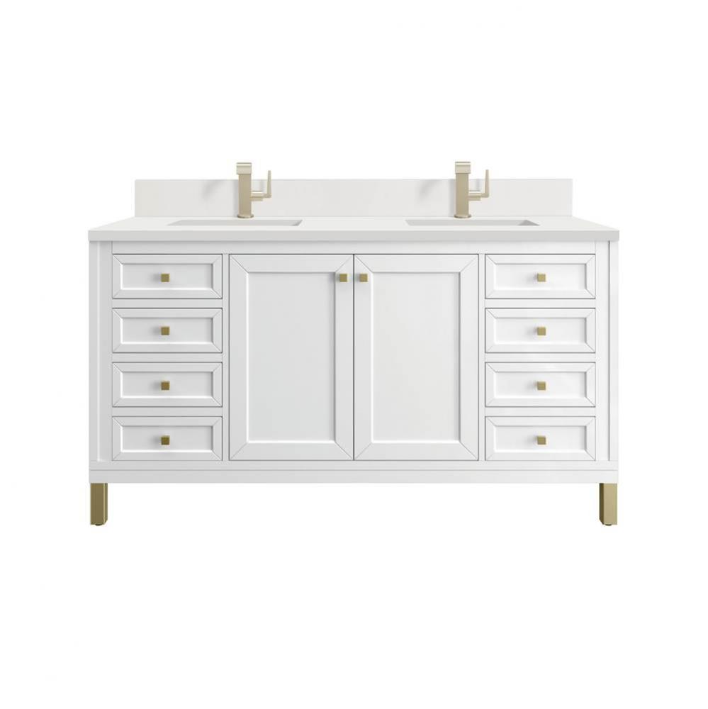 Chicago 60&apos;&apos; Double Vanity, Glossy White, w/ Single Hole 3CM White Zeus Silestone&#xae;