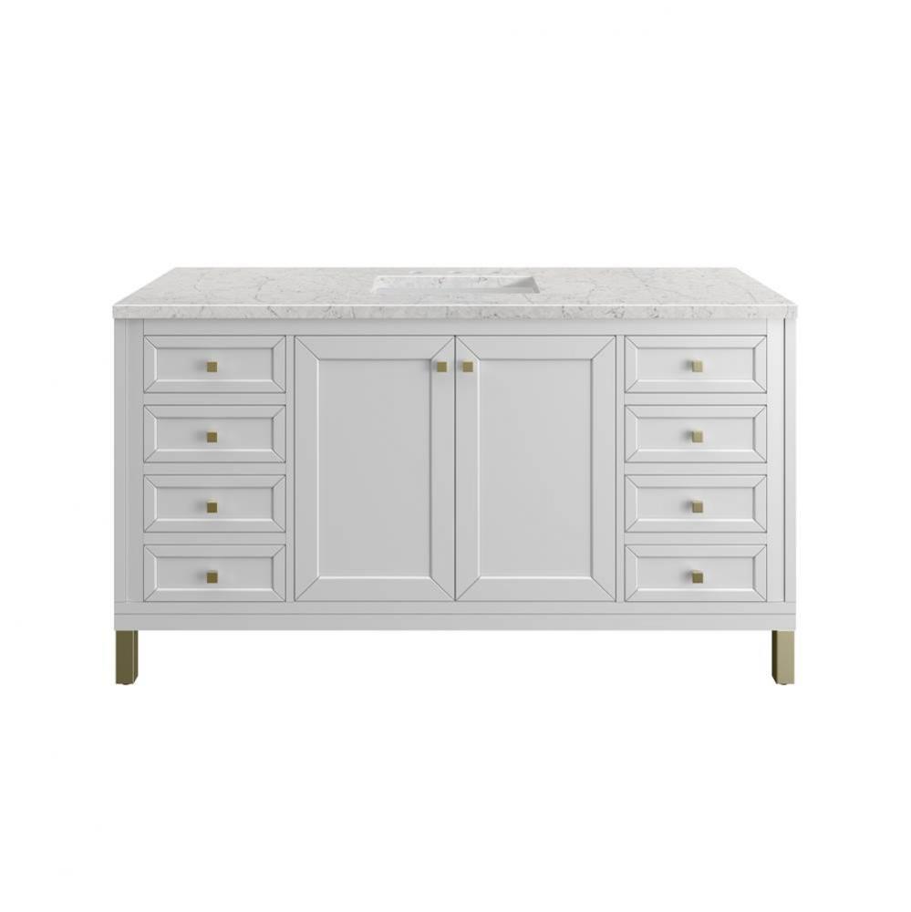Chicago 60&apos;&apos; Single Vanity, Glossy White, w/ 3 CM Eternal Jasmine Pearl Silestone&#xae;