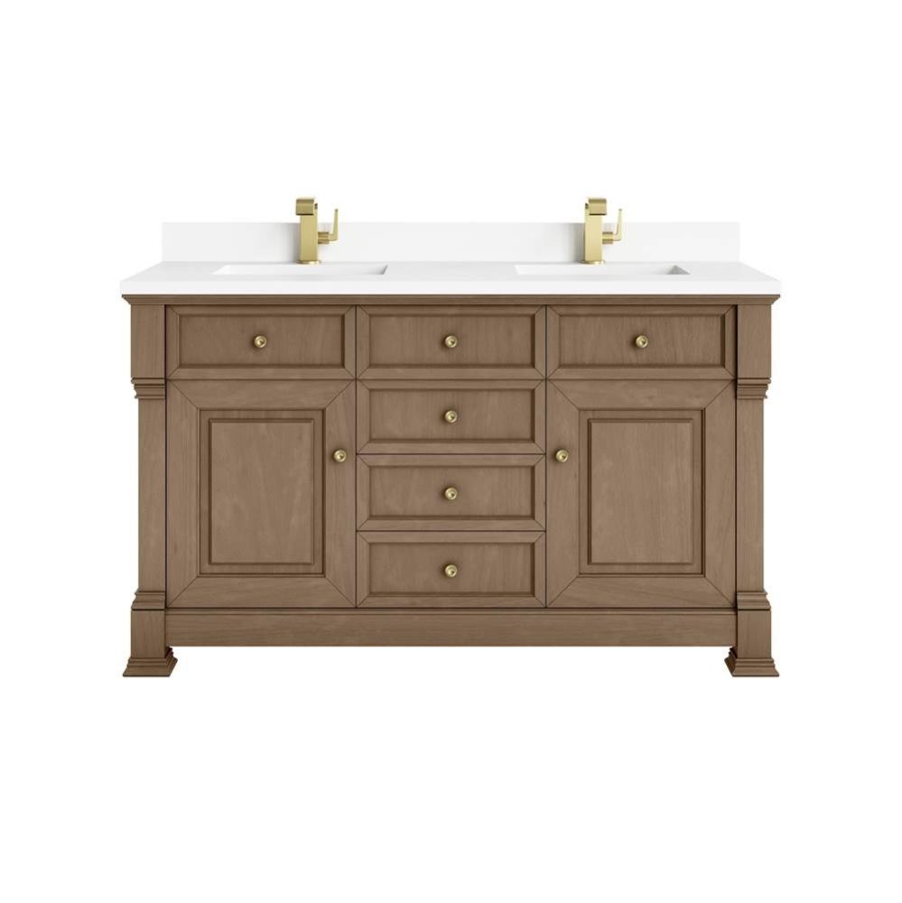 Brookfield 60&apos;&apos; Double Vanity, Pecan w/ Single Hole 3CM White Zeus Silestone&#xae; Top &