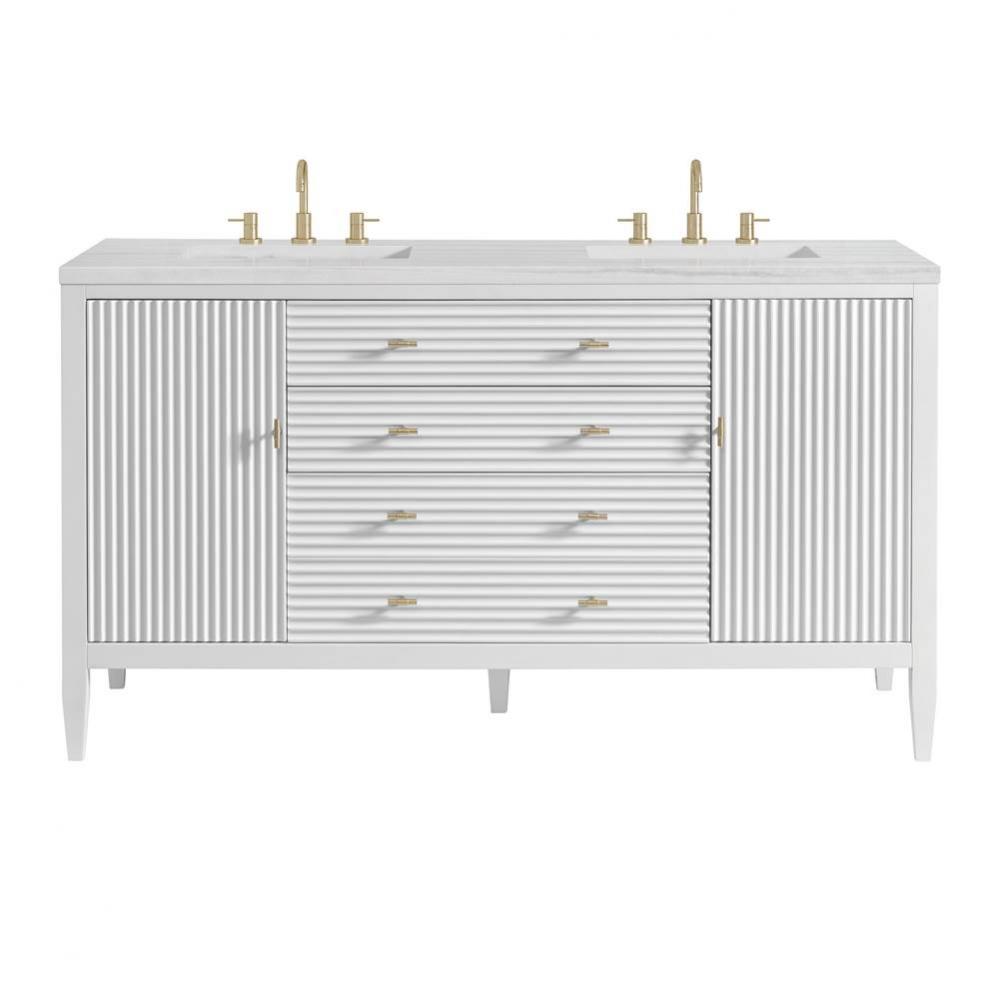 Myrrin 60&apos;&apos; Double Vanity, Bright White w/ 3 CM Arctic Fall Solid Surface Top
