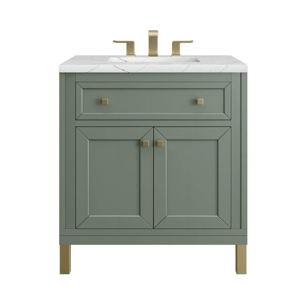 Chicago 30&apos;&apos; Single Vanity, Smokey Celadon, w/ 3 CM Ethereal Noctis Silestone&#xae; Top