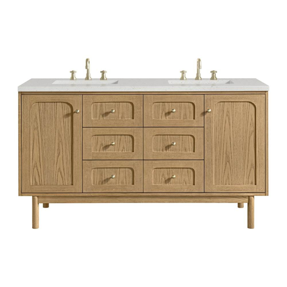 Laurent 60&apos;&apos; Double Vanity, Light Natural Oak, w/ 3 CM Lime Delight Quartz Top