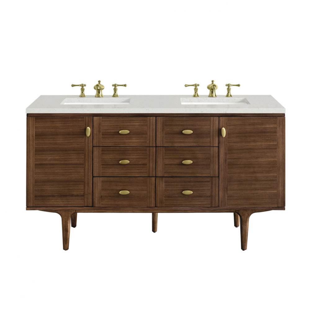 Amberly 60&apos;&apos; Double Vanity, Mid-Century Walnut w/ 3 CM Lime Delight Top