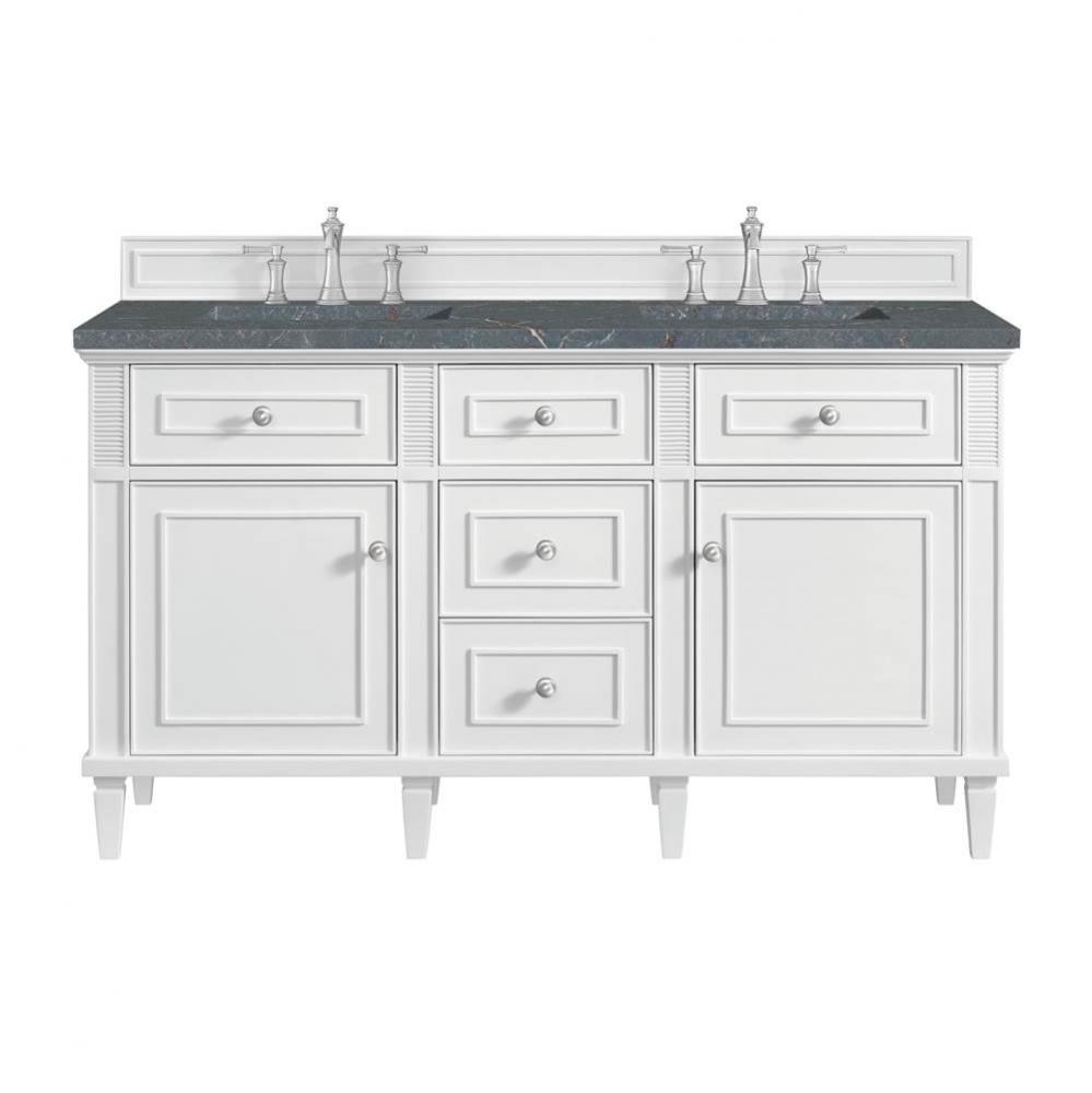 Lorelai 60&apos;&apos; Double Vanity, Bright White w/ 3 CM Parisien Blue Quartz Top