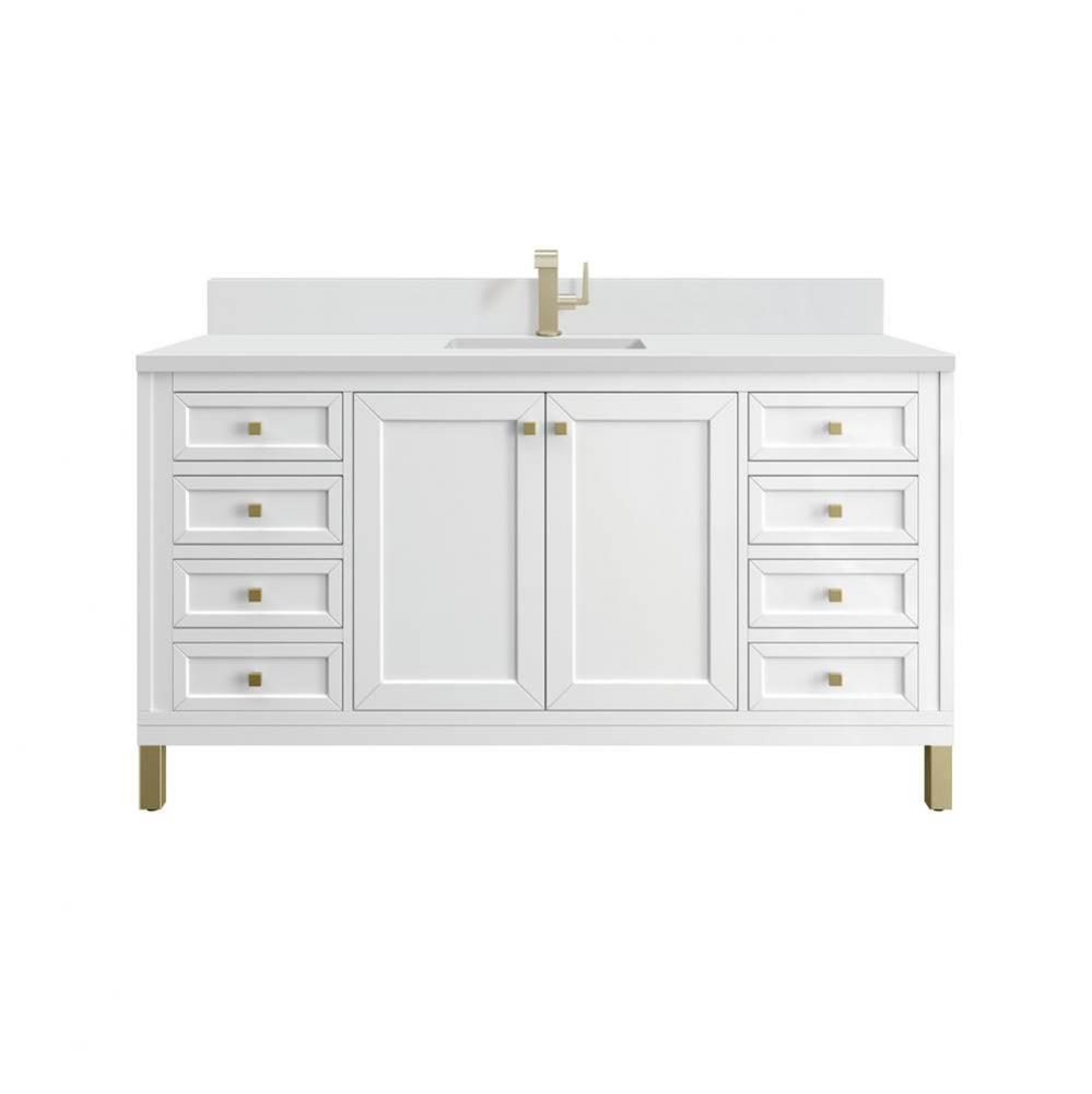 Chicago 60&apos;&apos; Single Vanity, Glossy White, w/ Single Hole 3CM White Zeus Silestone&#xae;