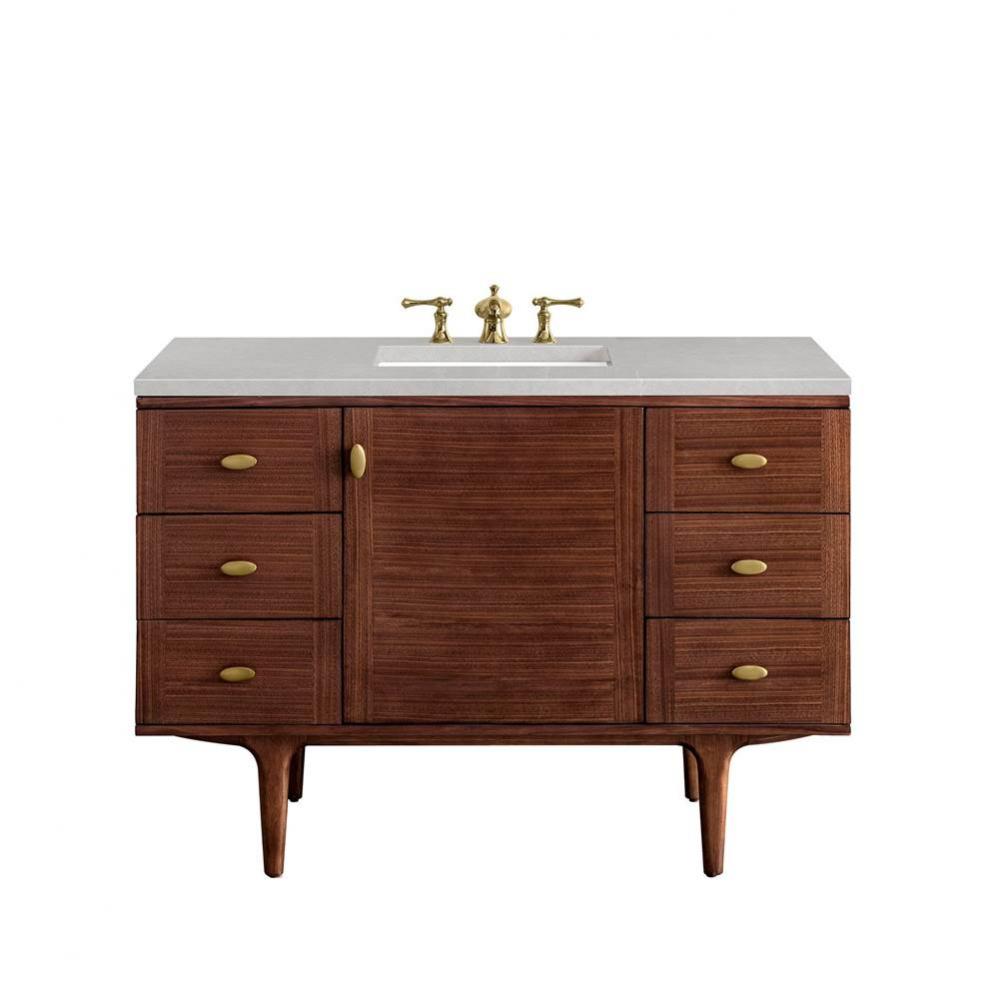 Amberly 48&apos;&apos; Single Vanity, Mid-Century Walnut w/ 3 CM Eternal Serena Top
