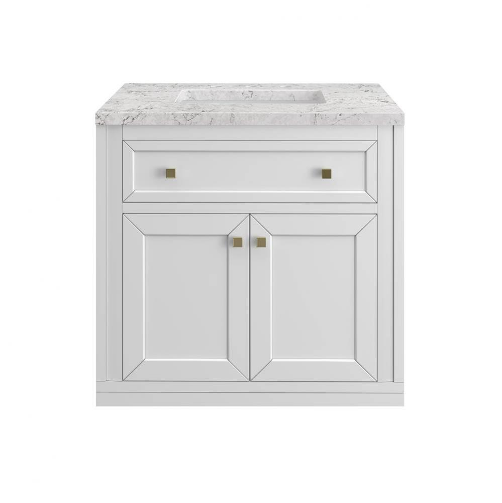 Chicago 30&apos;&apos; Single Vanity, Glossy White, w/ 3 CM Eternal Jasmine Pearl Silestone&#xae;