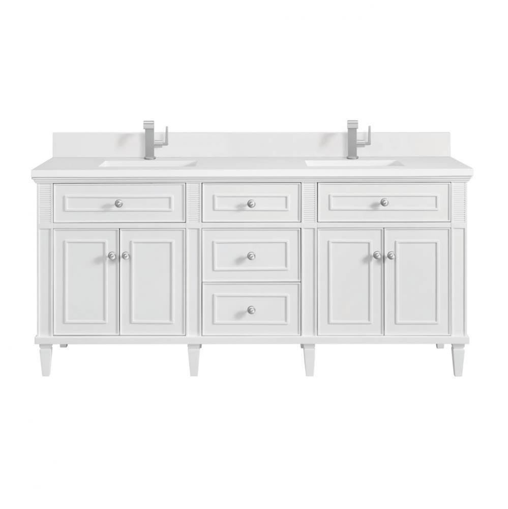 Lorelai 72&apos;&apos; Double Vanity, Bright White w/ Single Hole 3 CM White Zeus Quartz Top &amp;