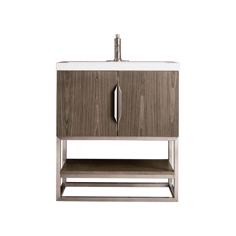 Columbia 31.5&apos;&apos; Single Vanity, Ash Gray, Brushed Nickel, w/ White Glossy Composite Stone