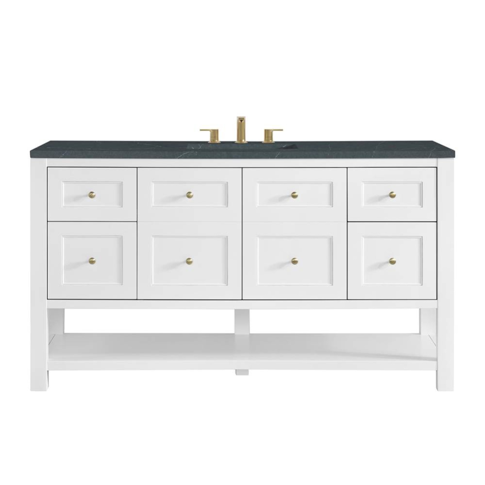 Breckenridge 60&apos;&apos; Single Vanity, Bright White, w/ 3 CM Charcoal Soapstone Quartz Top