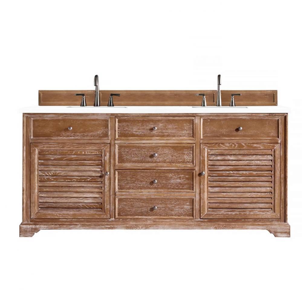 Savannah 72&apos;&apos; Double Vanity Cabinet, Driftwood, w/ 3 CM White Zeus Quartz Top