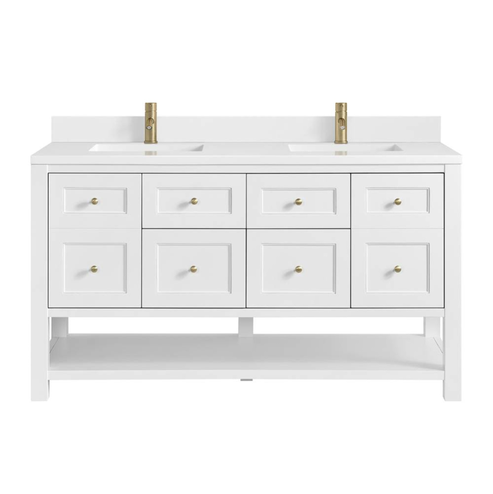 Breckenridge 60&apos;&apos; Double Vanity, Bright White, w/ Single Hole 3 CM White Zeus Quartz Top