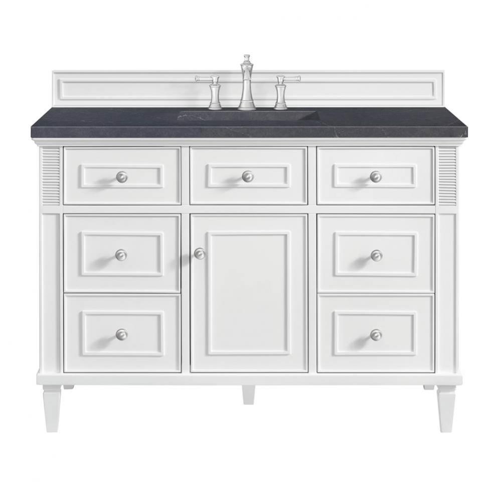 Lorelai 48&apos;&apos; Single Vanity, Bright White w/ 3 CM Charcoal Soapstone Quartz Top