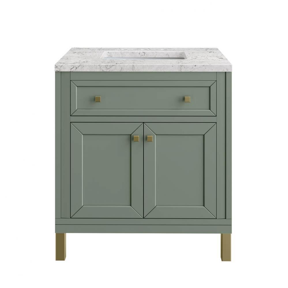Chicago 30&apos;&apos; Single Vanity, Smokey Celadon, w/ 3 CM Eternal Jasmine Pearl Silestone&#xae