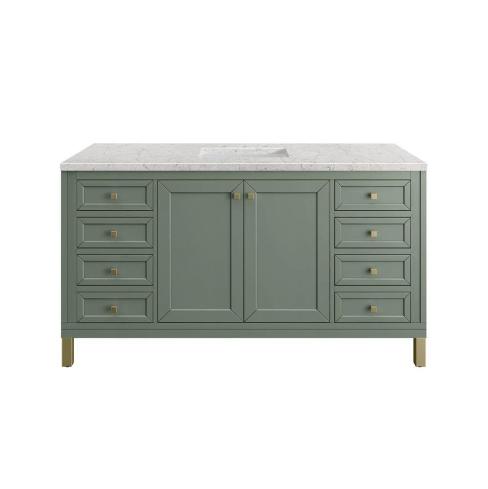 Chicago 60&apos;&apos; Single Vanity, Smokey Celadon, w/ 3 CM Eternal Jasmine Pearl Silestone&#xae