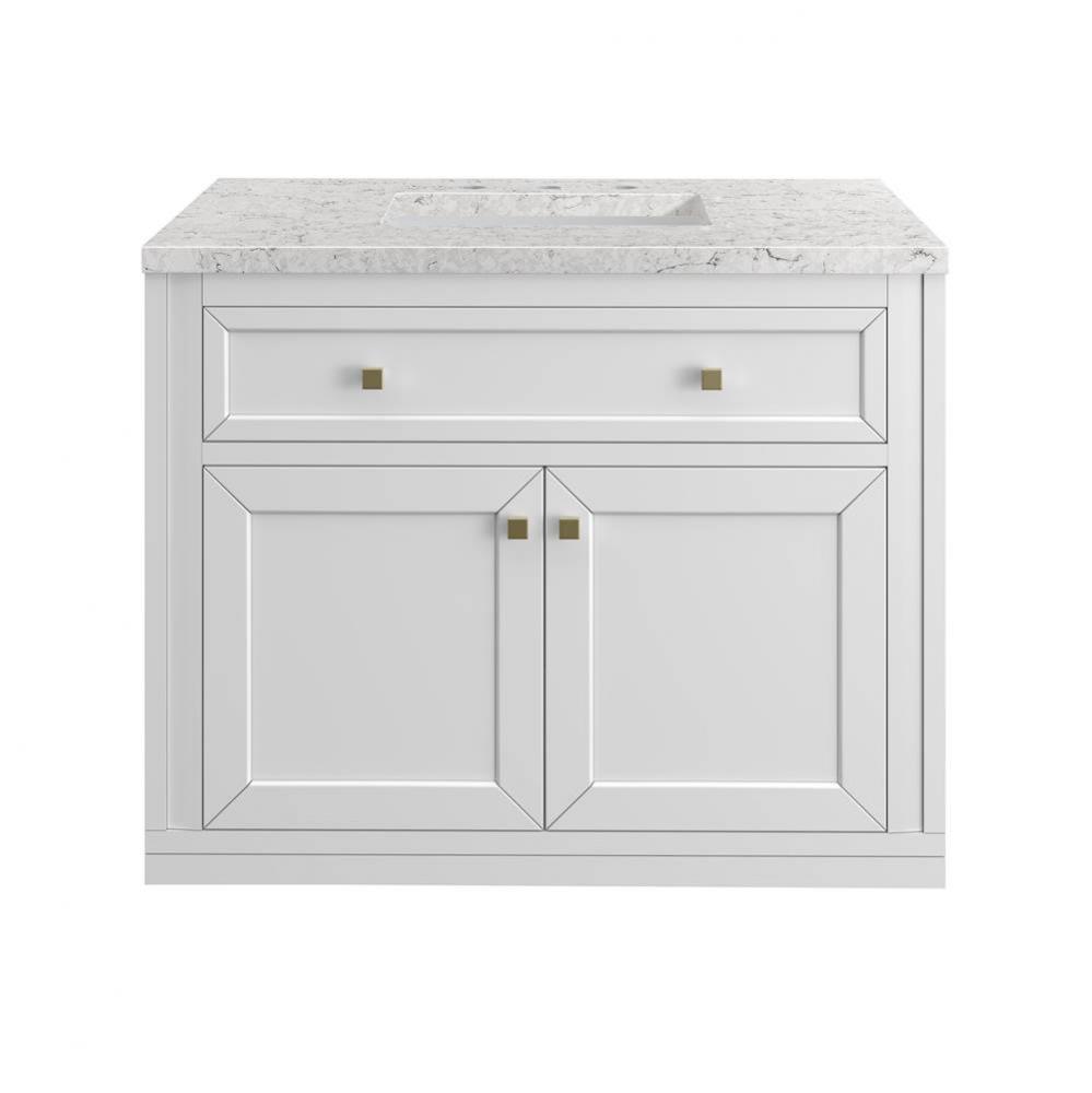 Chicago 36&apos;&apos; Single Vanity, Glossy White, w/ 3 CM Eternal Jasmine Pearl Silestone&#xae;